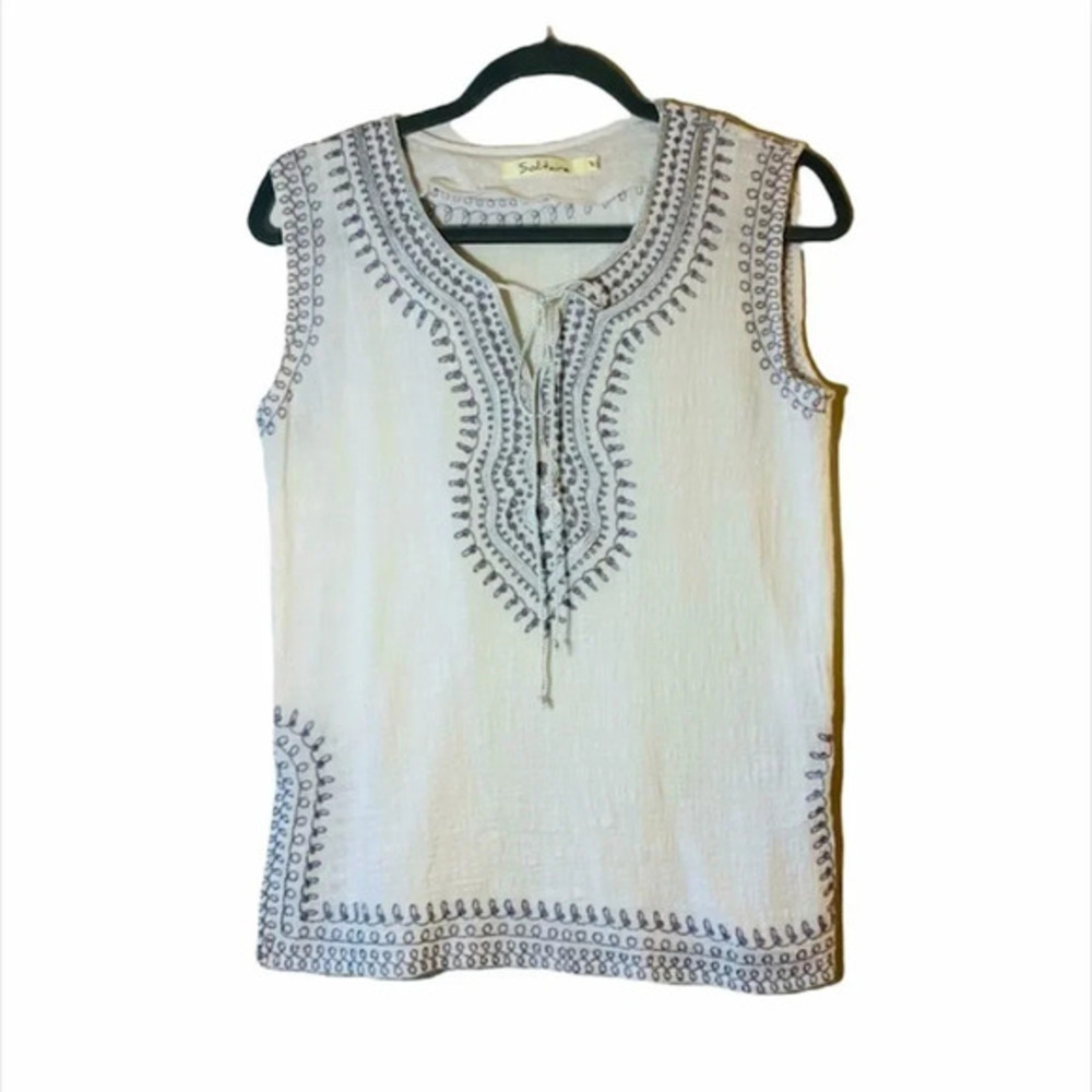 Solitaire Crinkle Texture Sleeveless Shell Tank Embroidery Size Medium